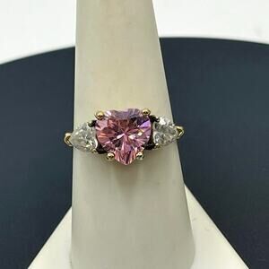 Sterling Silver  Vermeil Clear CZ Heart Two Tone Sparkling Ring‎ size 8.5